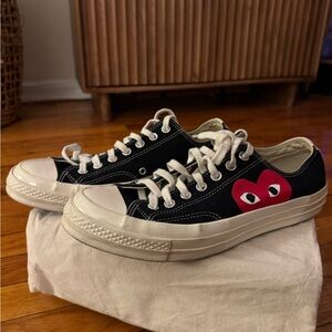 Commes Des Garcon x Converse Black and White Sneakers with Red Heart